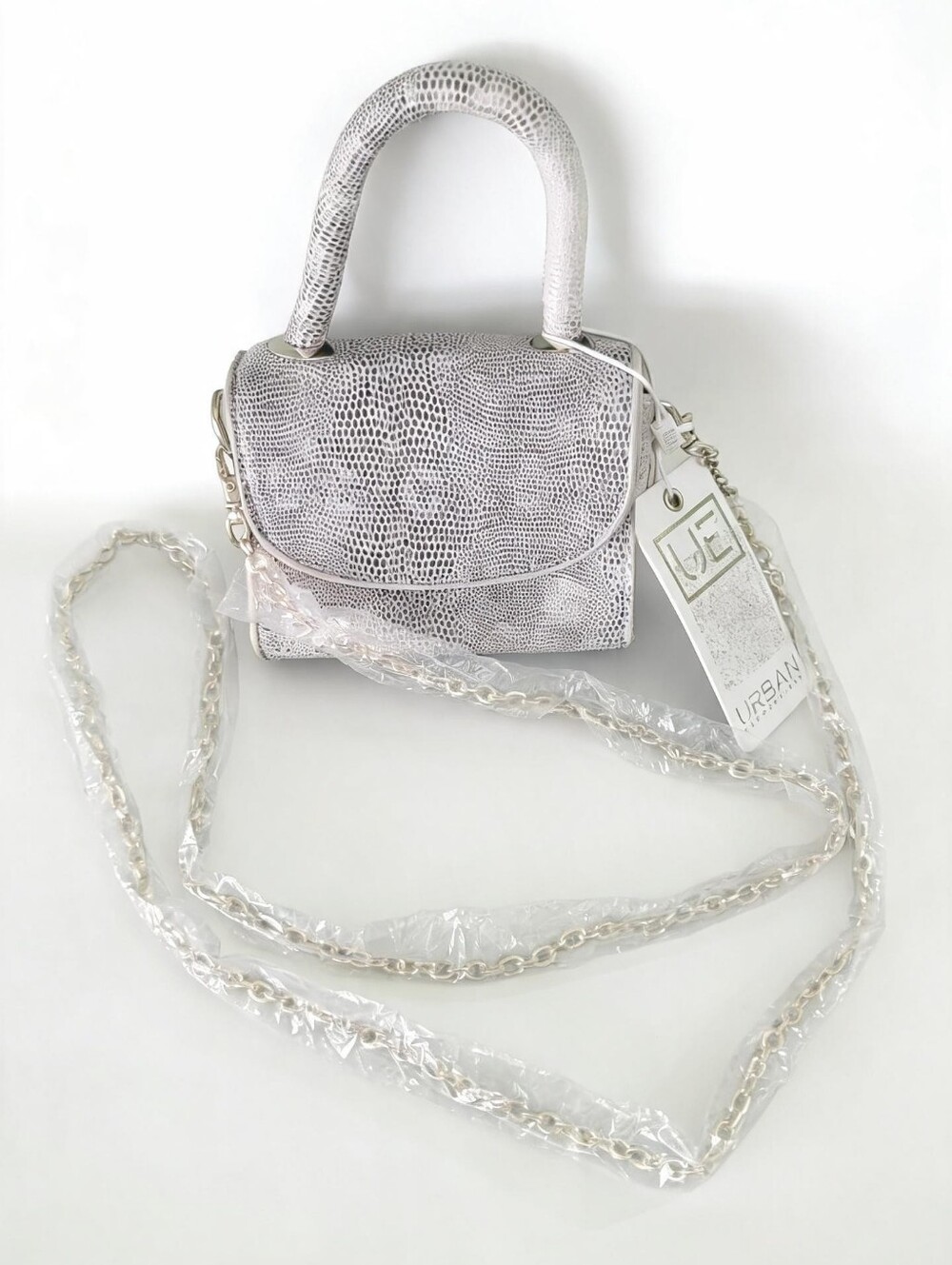 Urban Expressions White/Silver Snake-Embossed Mini Top-Handle Bag